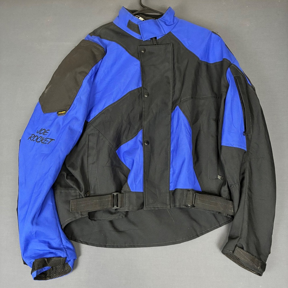 Vintage Joe Rocket Ballistic Black Blue Motorcycle Jacket Men's Size XL Made USA